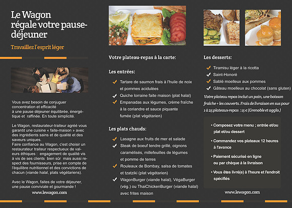 Repas sur plateau, restaurant Le Wagon